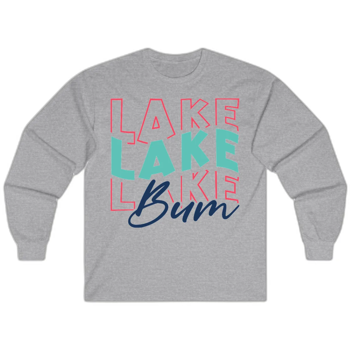 Lake Bum Typography Design Long Sleeve in Sport Grey