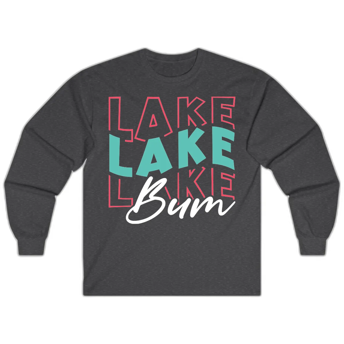 Lake Bum Typography Design Long Sleeve in Dark Heather