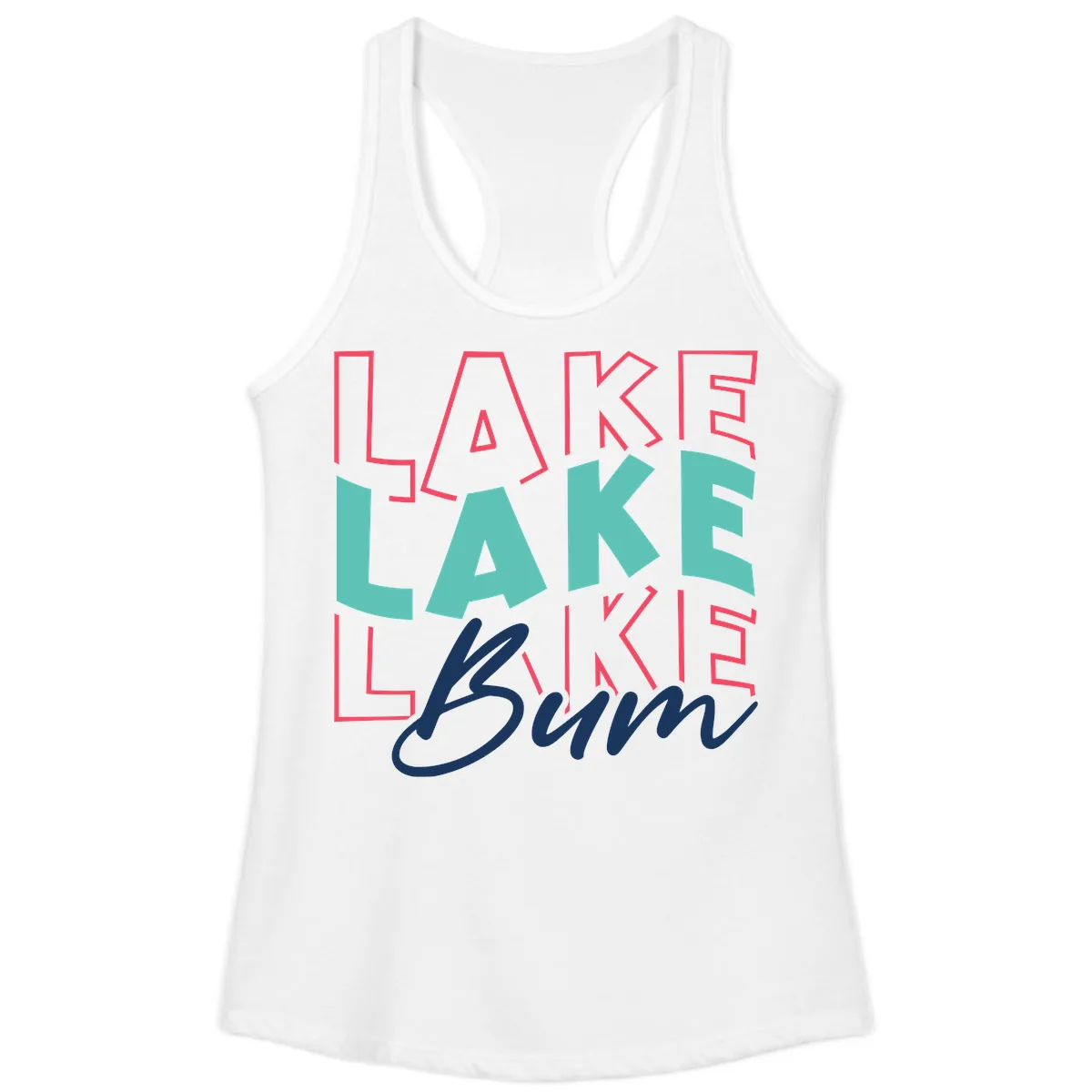 Lake Bum Typography Design Ladies Tank in White