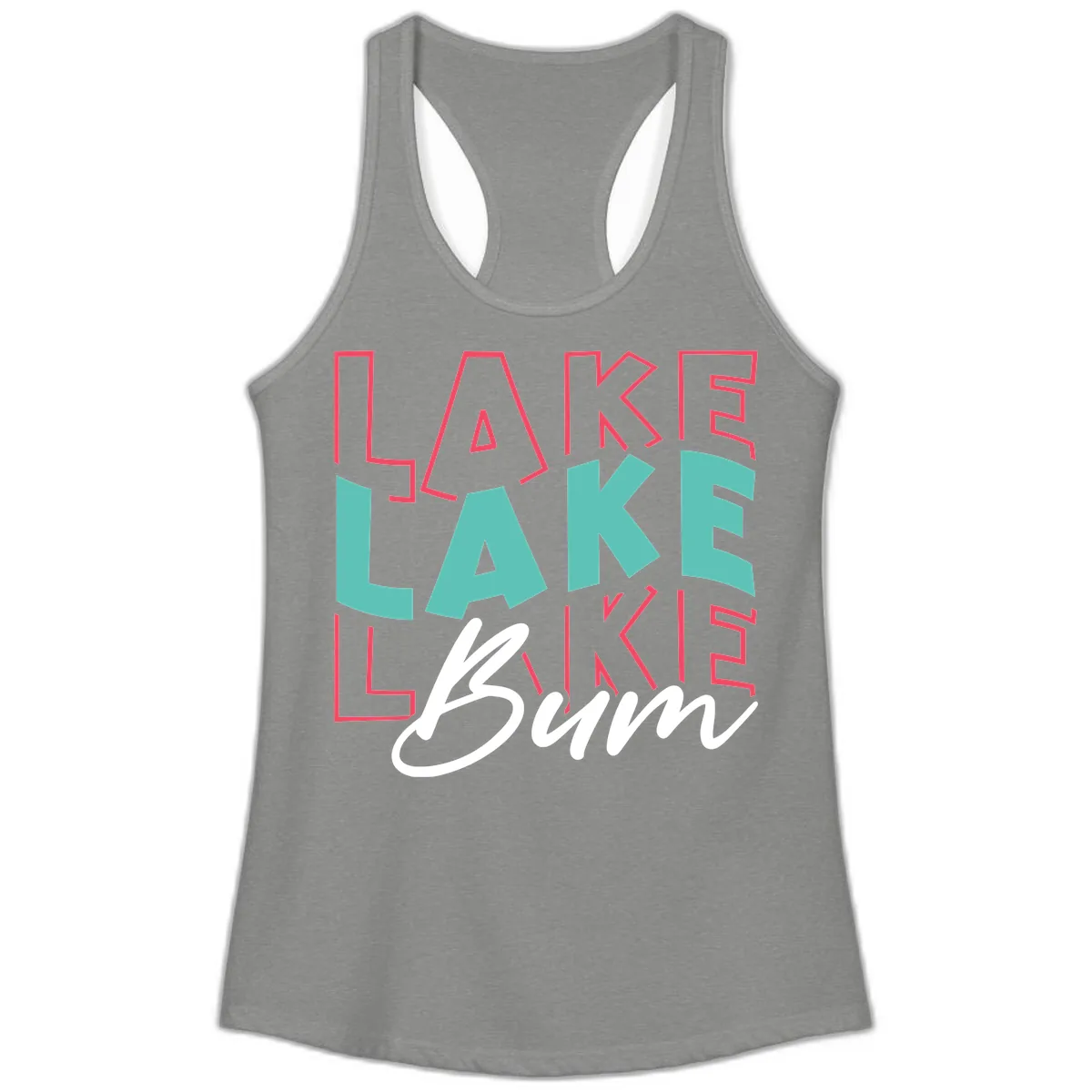 Lake Bum Typography Design Ladies Tank in Heather Grey