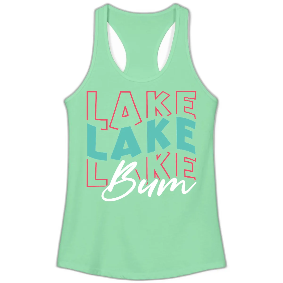 Lake Bum Typography Design Ladies Tank in Solid Mint