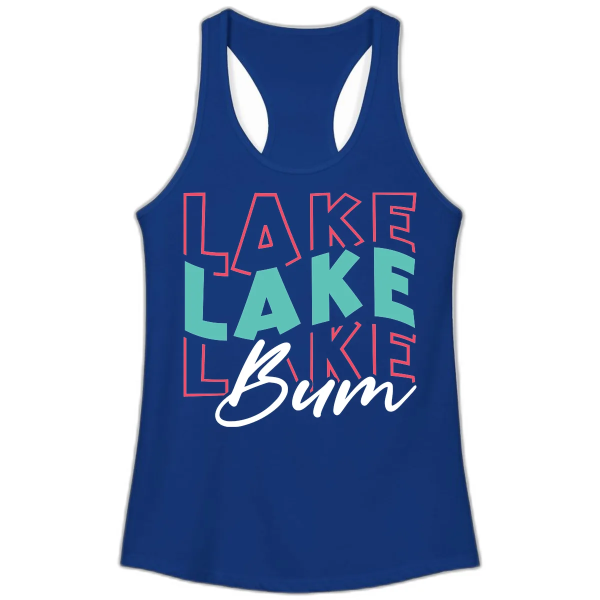 Lake Bum Typography Design Ladies Tank in Solid Royal