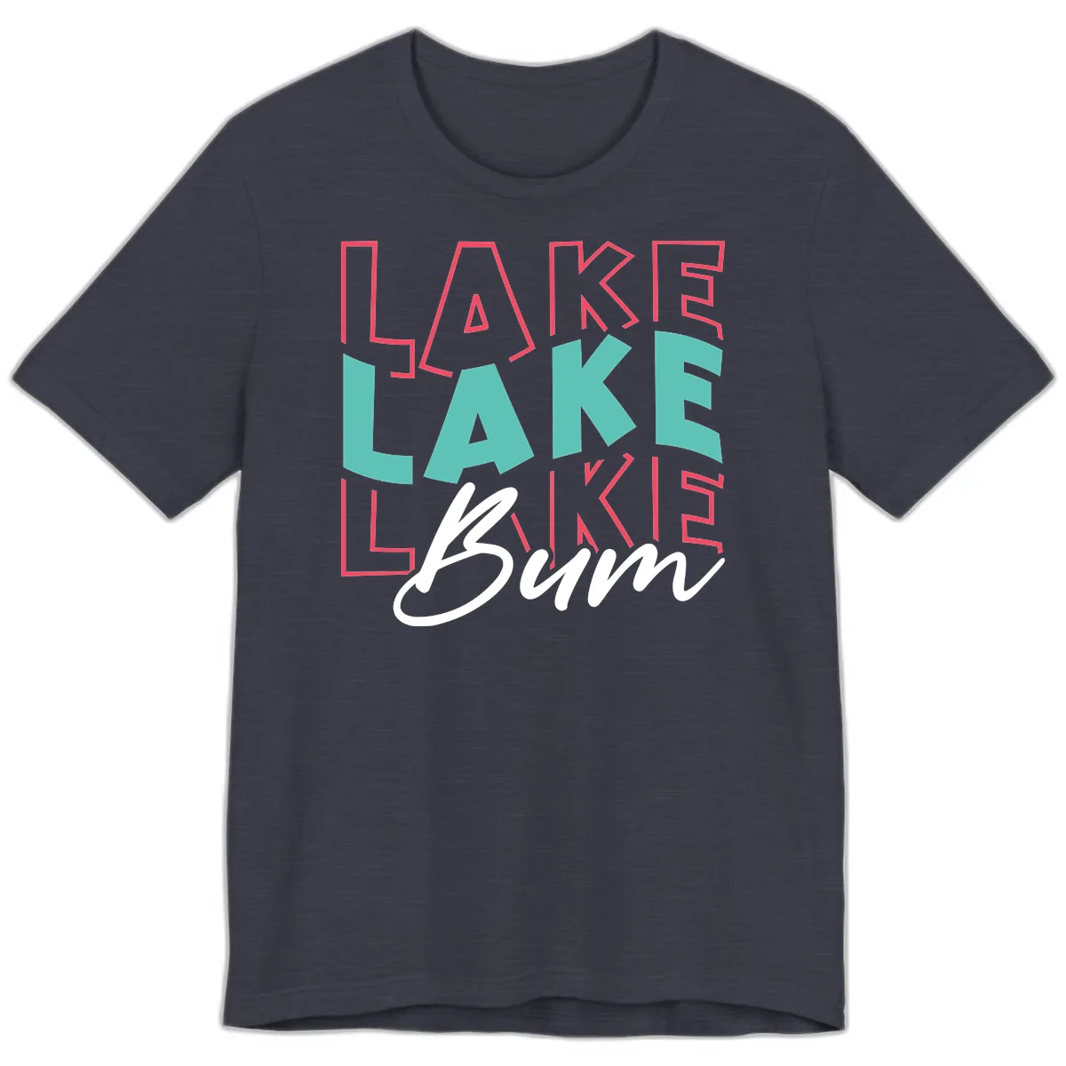 Lake Bum Typography Design Premium T-Shirt in Heather Midnight Navy