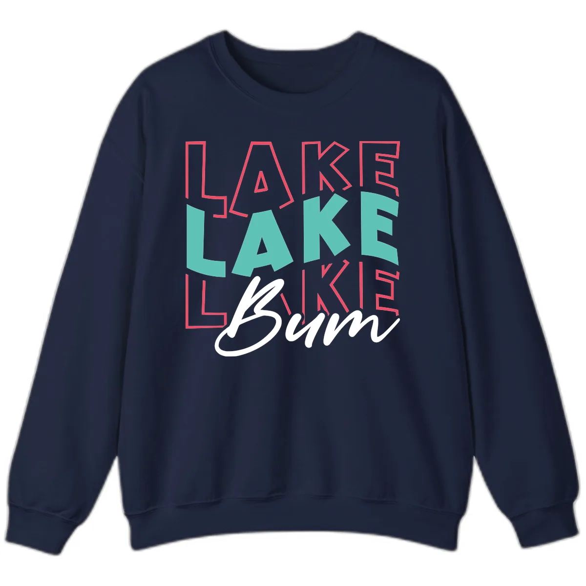 Lake Bum Typography Design Sweatshirt in Navy