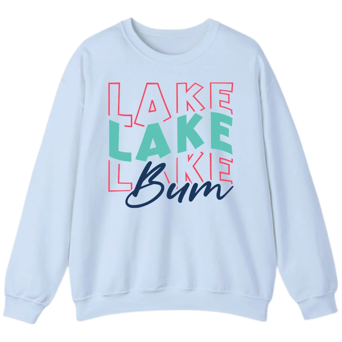 Lake Bum Typography Design Sweatshirt in Light Blue