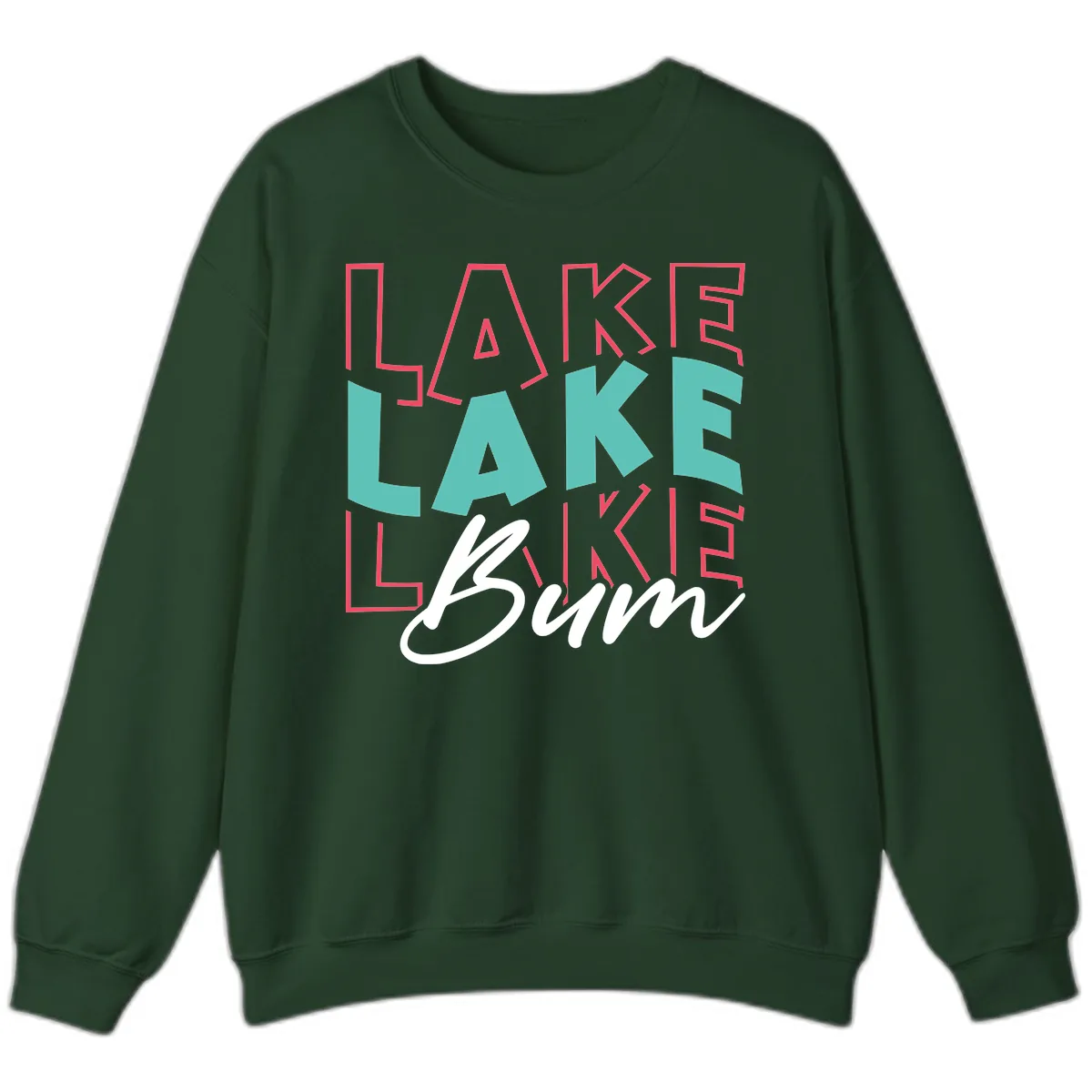Lake Bum Typography Design Sweatshirt in Forest Green