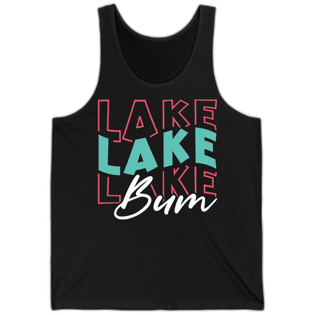 Lake Bum Typography Design Tank in Black