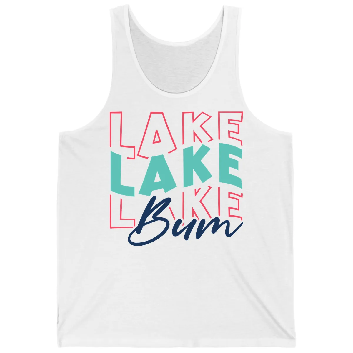Lake Bum Typography Design Tank in White