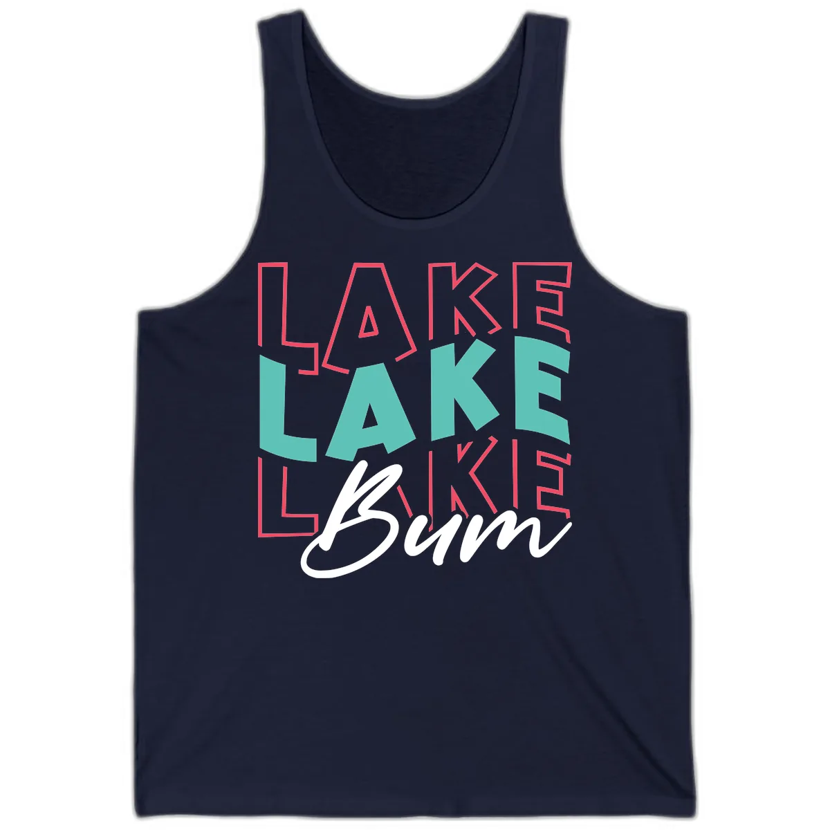 Lake Bum Typography Design Tank in Navy