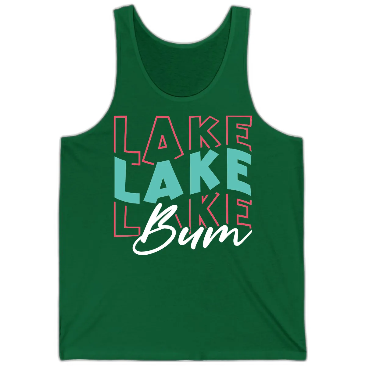 Lake Bum Typography Design Tank in Kelly