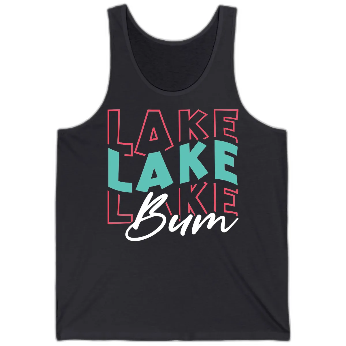 Lake Bum Typography Design Tank in Dark Grey