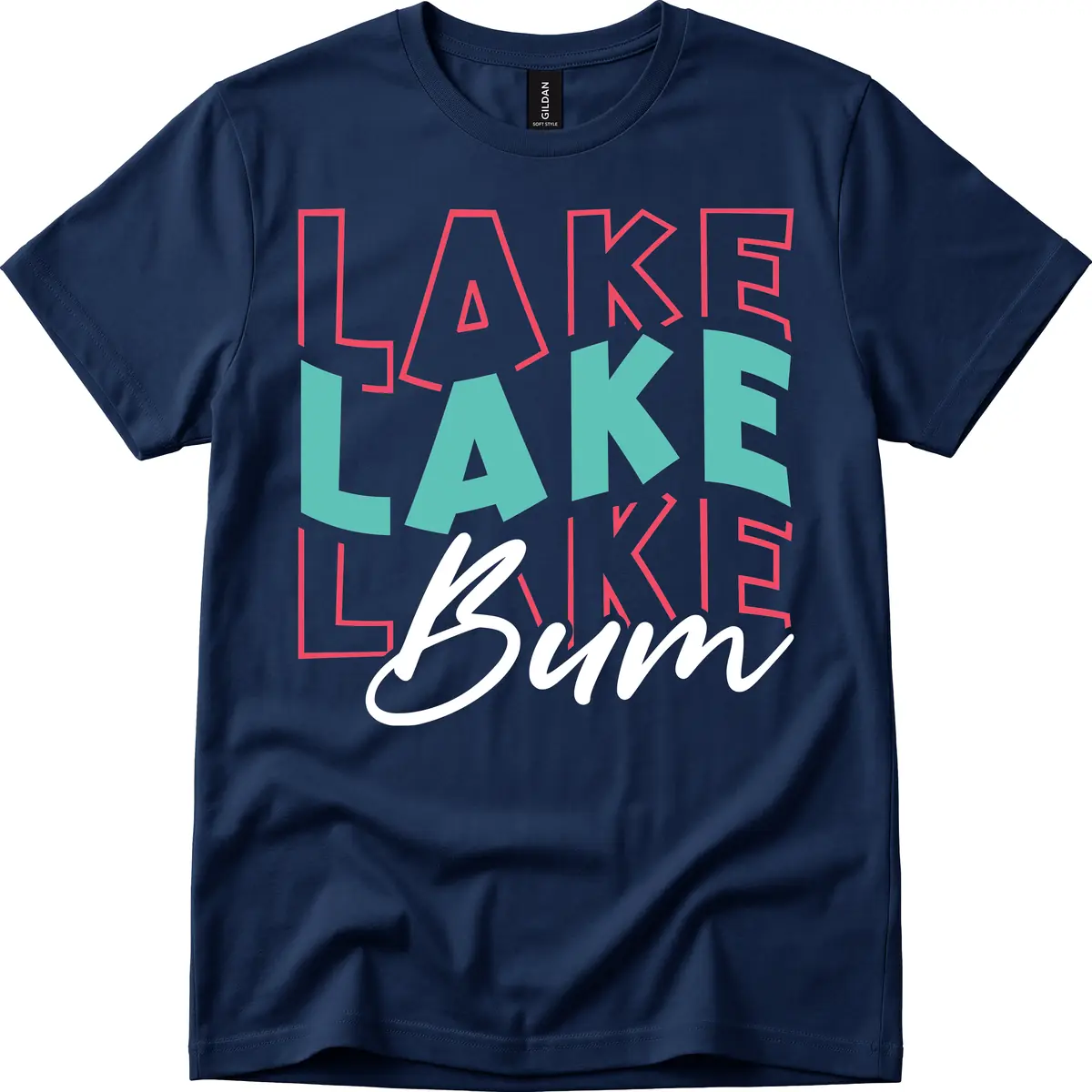 Lake Bum Typography Design T-Shirt in Navy
