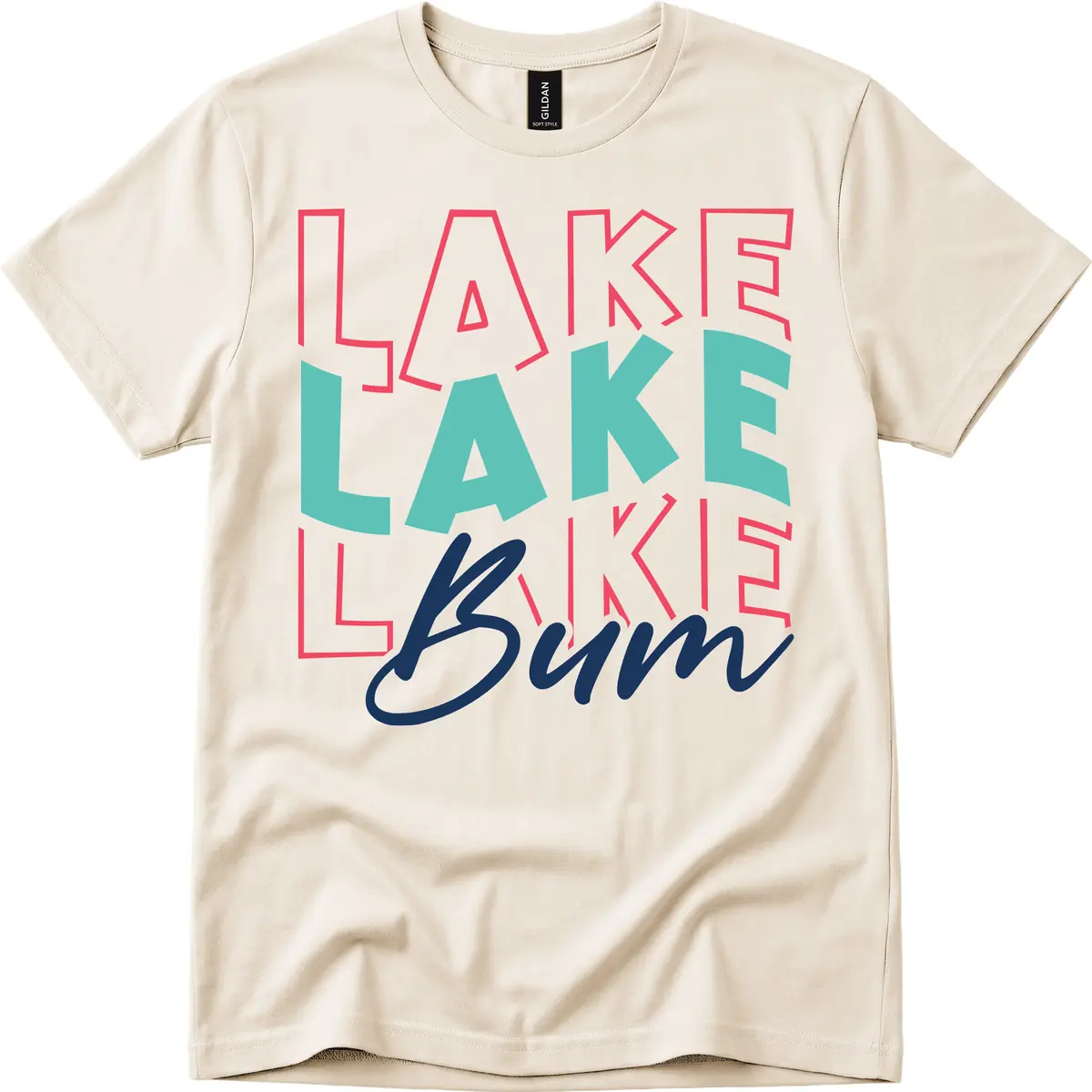 Lake Bum Typography Design T-Shirt in Natural