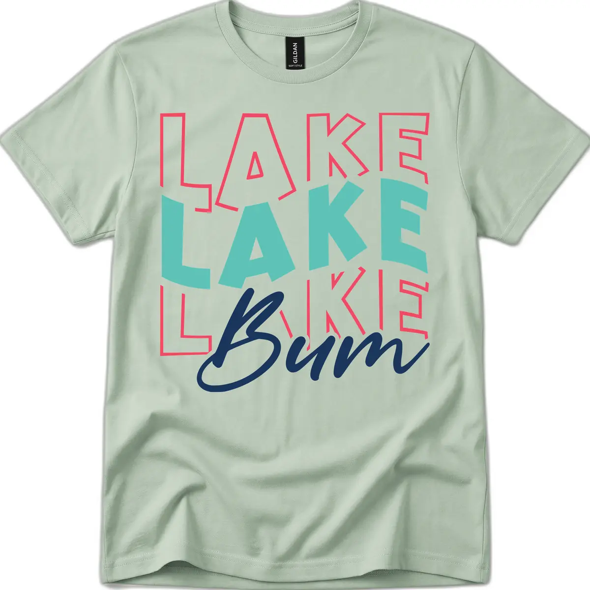Lake Bum Typography Design T-Shirt in Sage