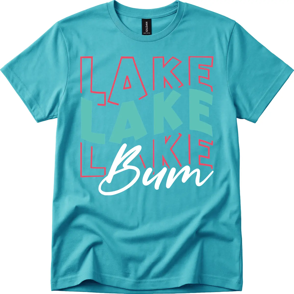 Lake Bum Typography Design T-Shirt in Tropical Blue