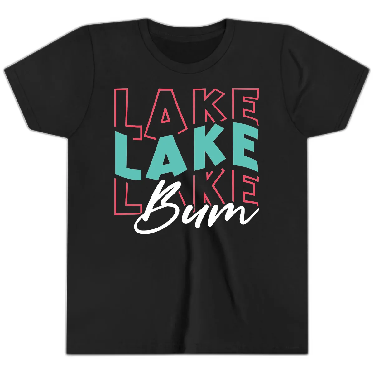 Lake Bum Typography Design Youth T-Shirt in Black