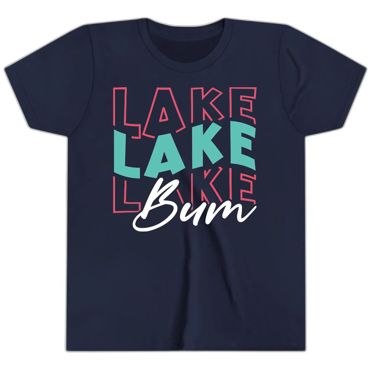 Lake Bum Typography Design Youth T-Shirt in Navy