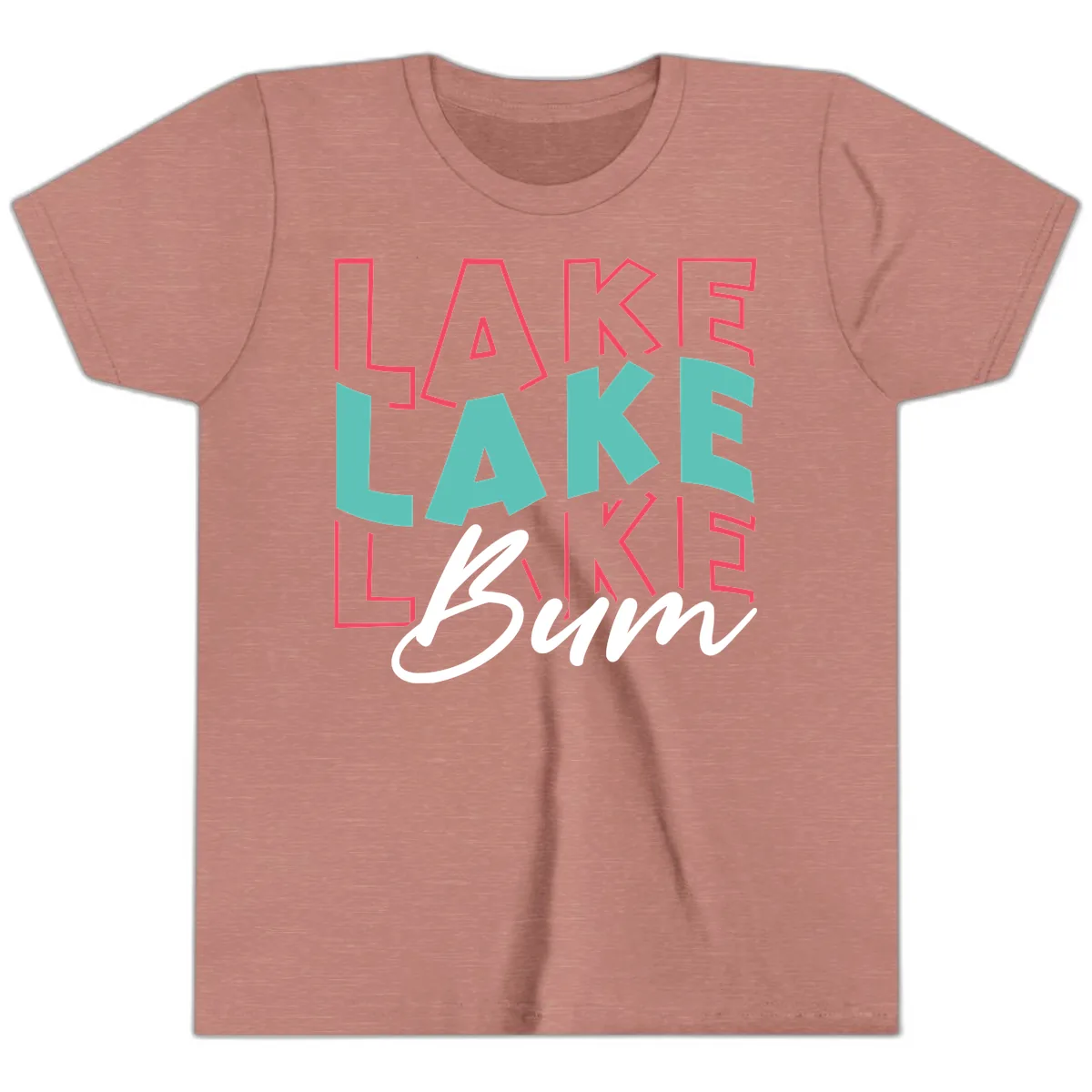 Lake Bum Typography Design Youth T-Shirt in Heather Mauve