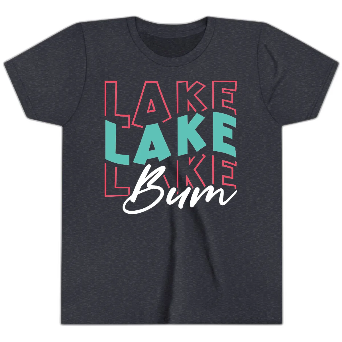Lake Bum Typography Design Youth T-Shirt in Heather Navy