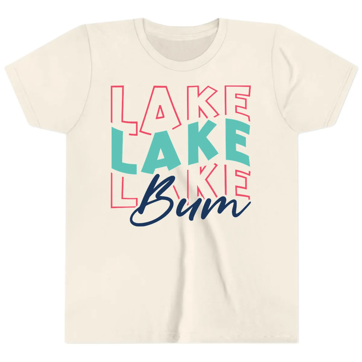 Lake Bum Typography Design Youth T-Shirt in Natural