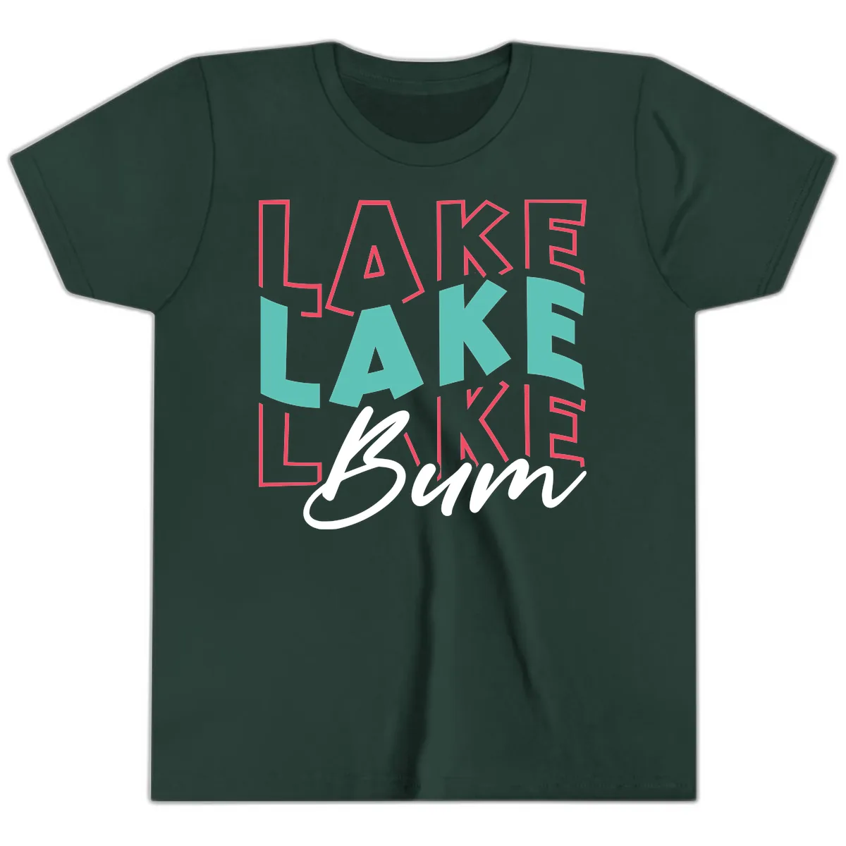 Lake Bum Typography Design Youth T-Shirt in Forest