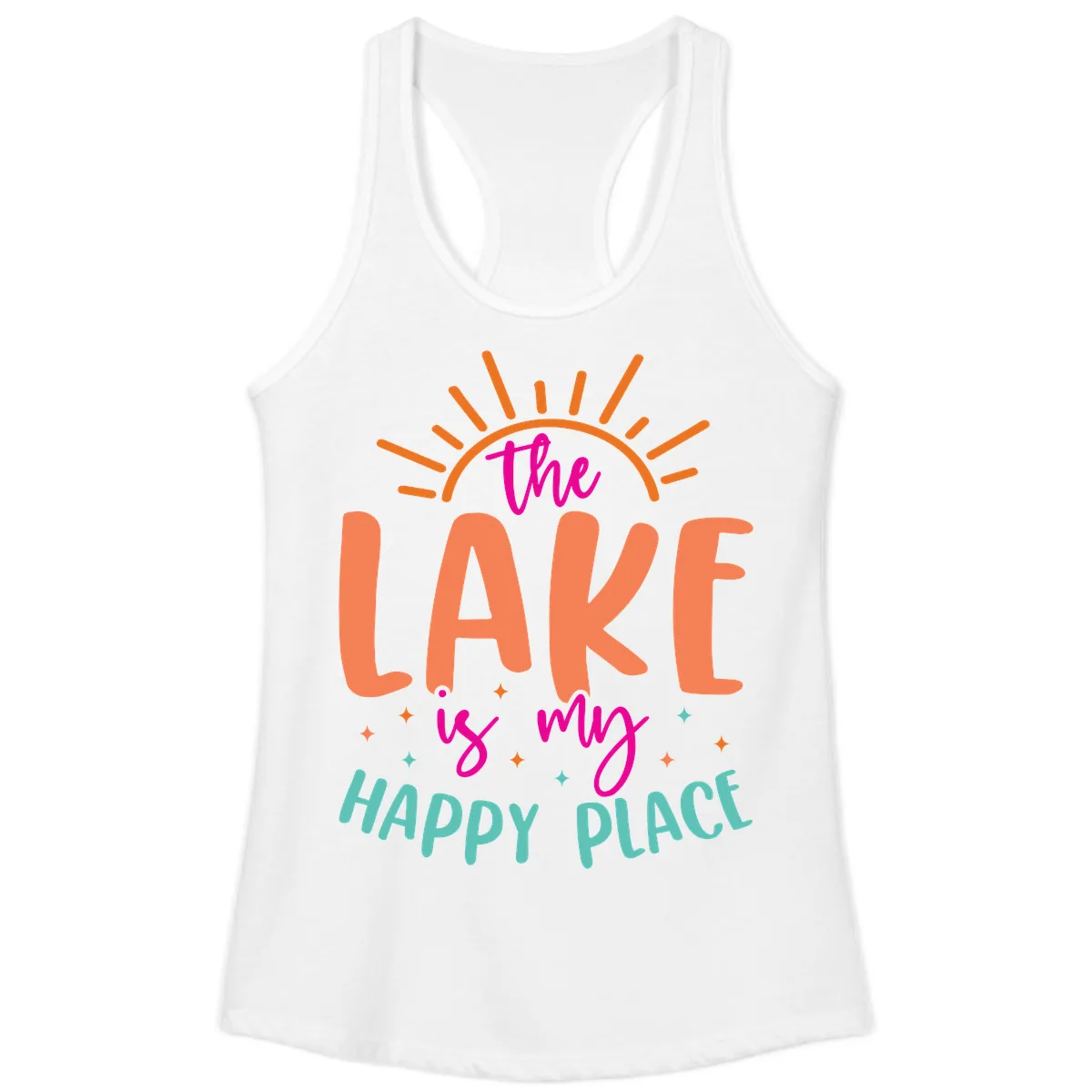The Lake Is My Happy Place Ladies Tank in White