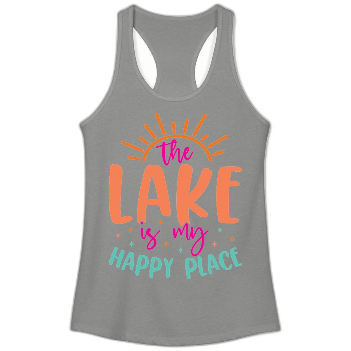 The Lake Is My Happy Place Ladies Tank in Heather Grey