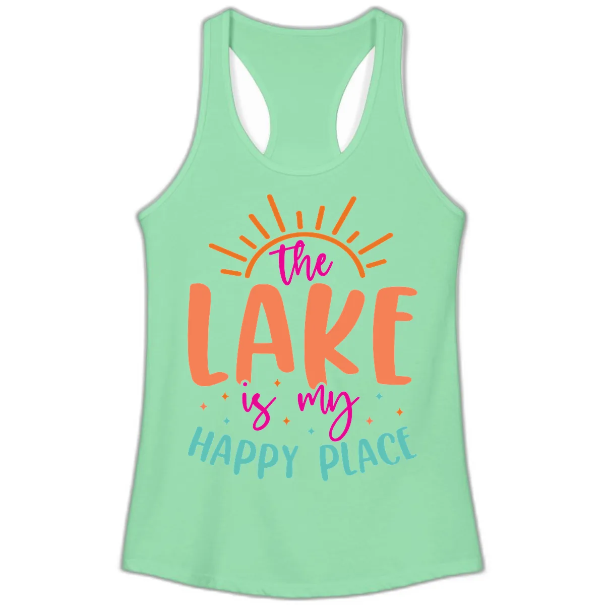 The Lake Is My Happy Place Ladies Tank in Solid Mint