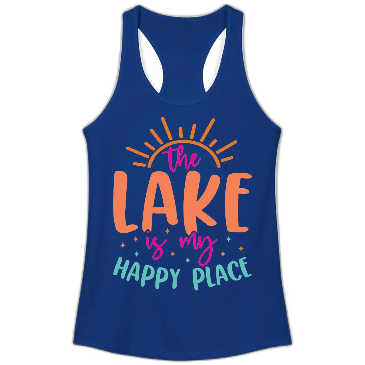 The Lake Is My Happy Place Ladies Tank in Solid Royal