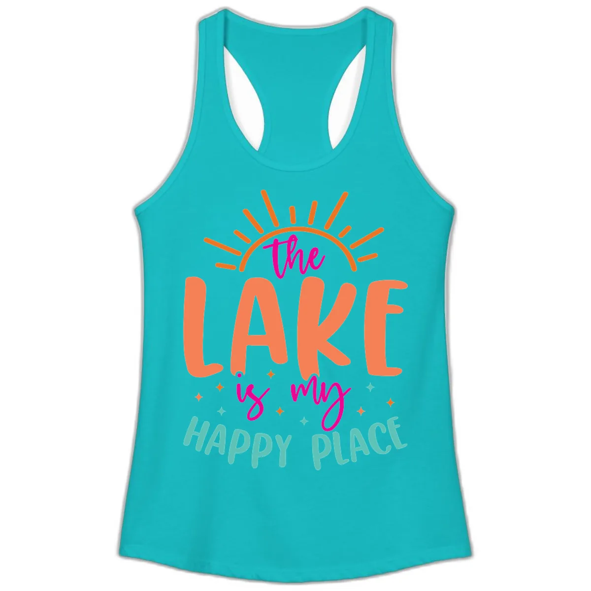 The Lake Is My Happy Place Ladies Tank in Tahiti Blue