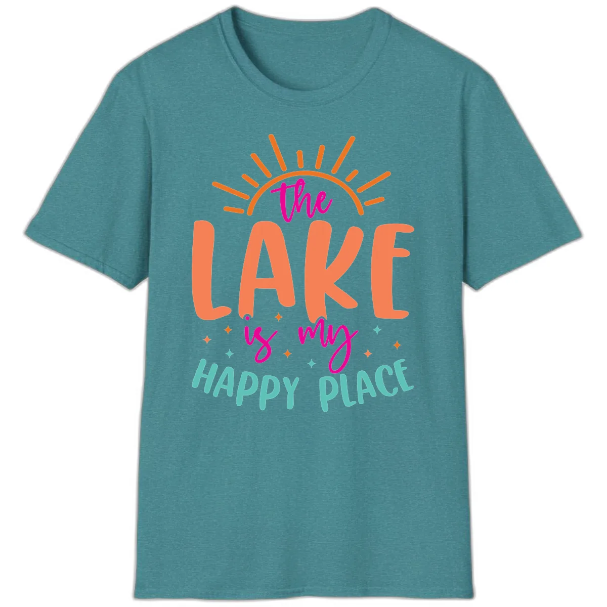 The Lake Is My Happy Place T-Shirt in Heather Galapagos Blue