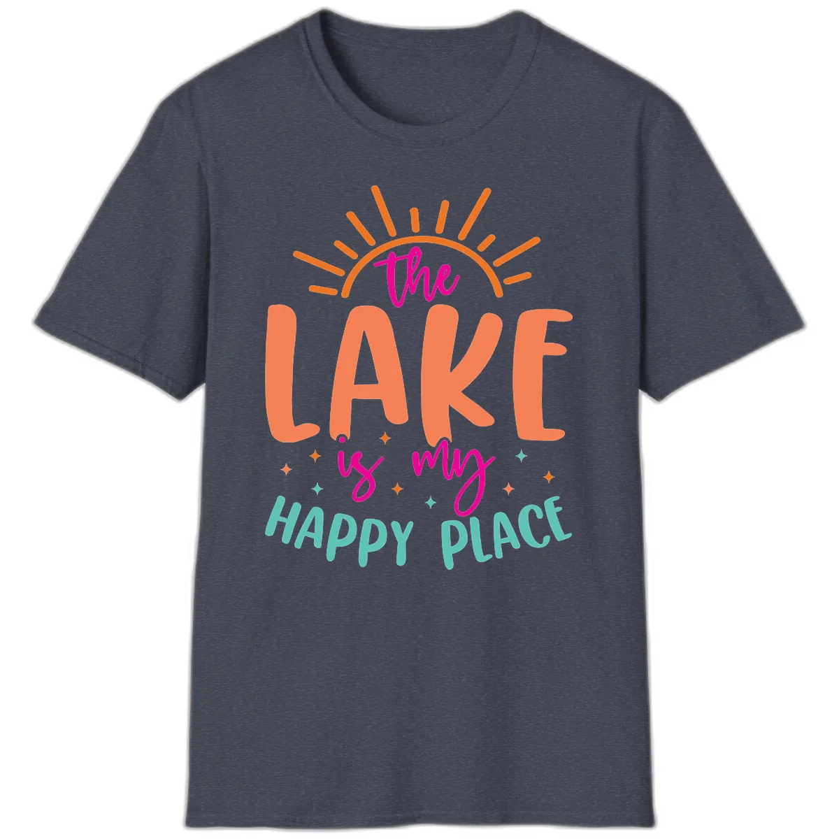 The Lake Is My Happy Place T-Shirt in Heather Navy