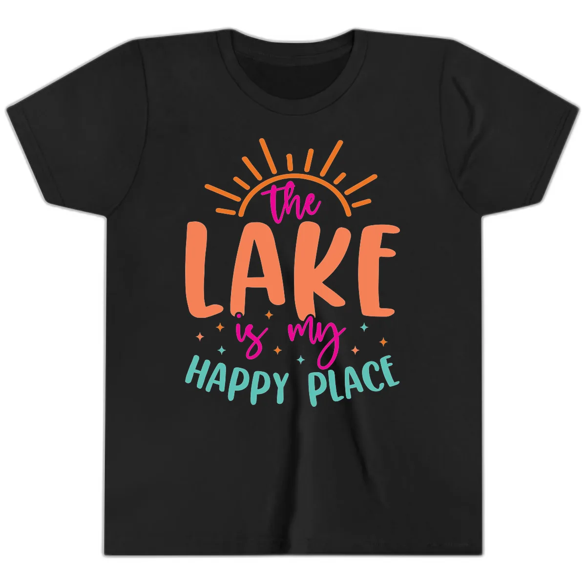 The Lake Is My Happy Place Youth T-Shirt in Black