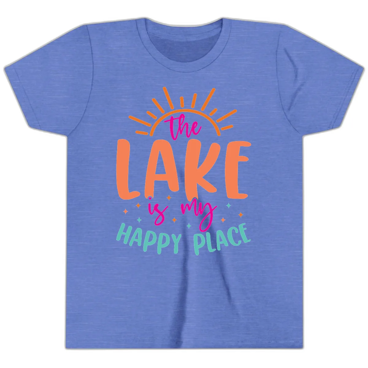 The Lake Is My Happy Place Youth T-Shirt in Heather Columbia Blue