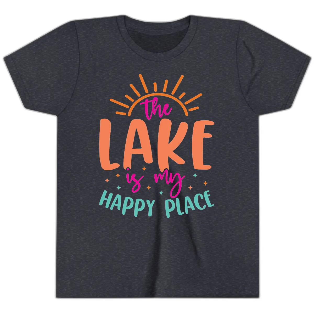 The Lake Is My Happy Place Youth T-Shirt in Heather Navy