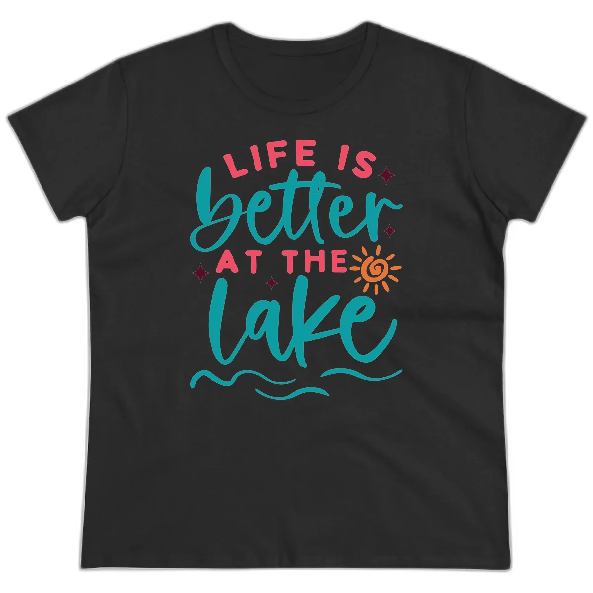 Life Is Better At The Lake Design Ladies Tee in Black