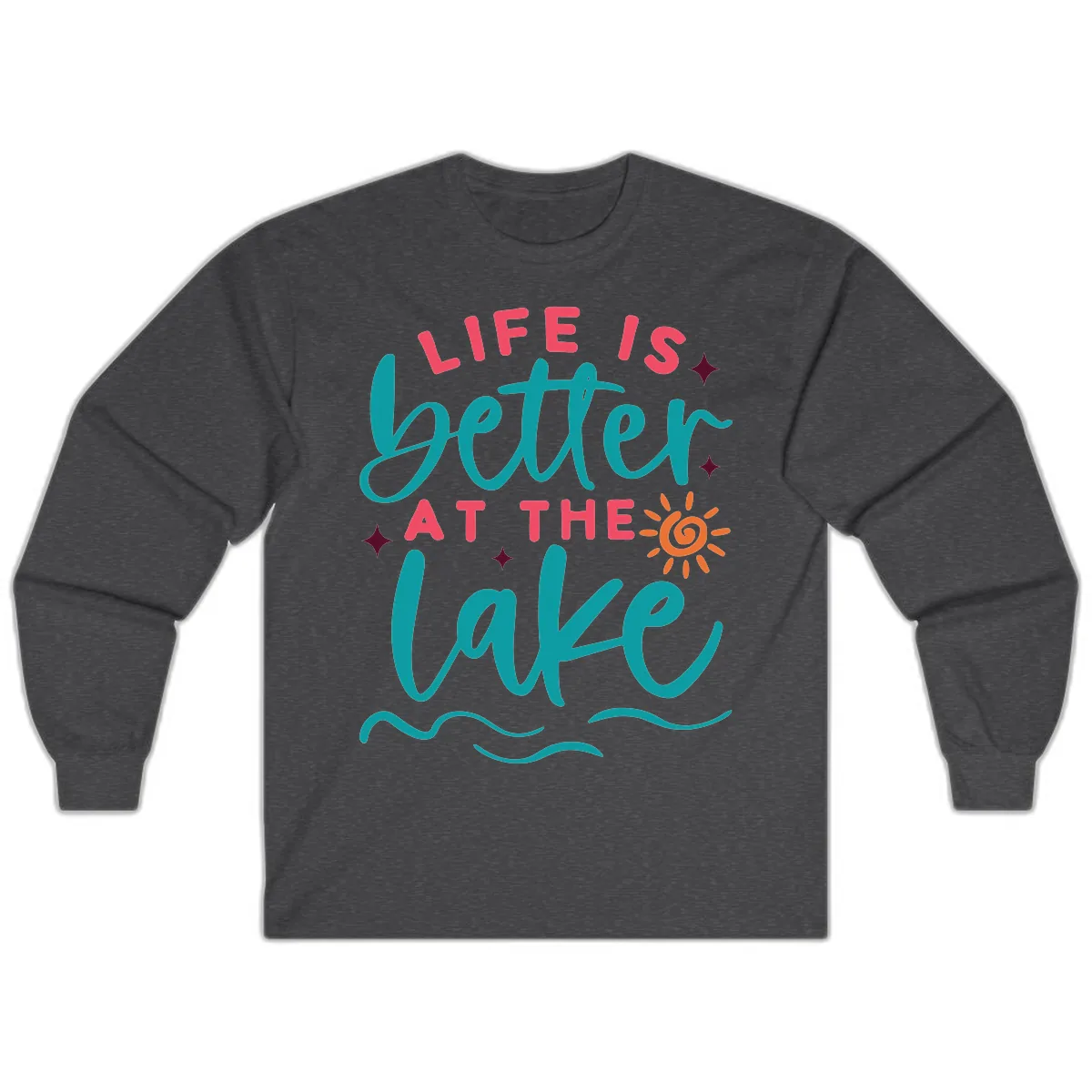 Life Is Better At The Lake Design Long Sleeve in Dark Heather