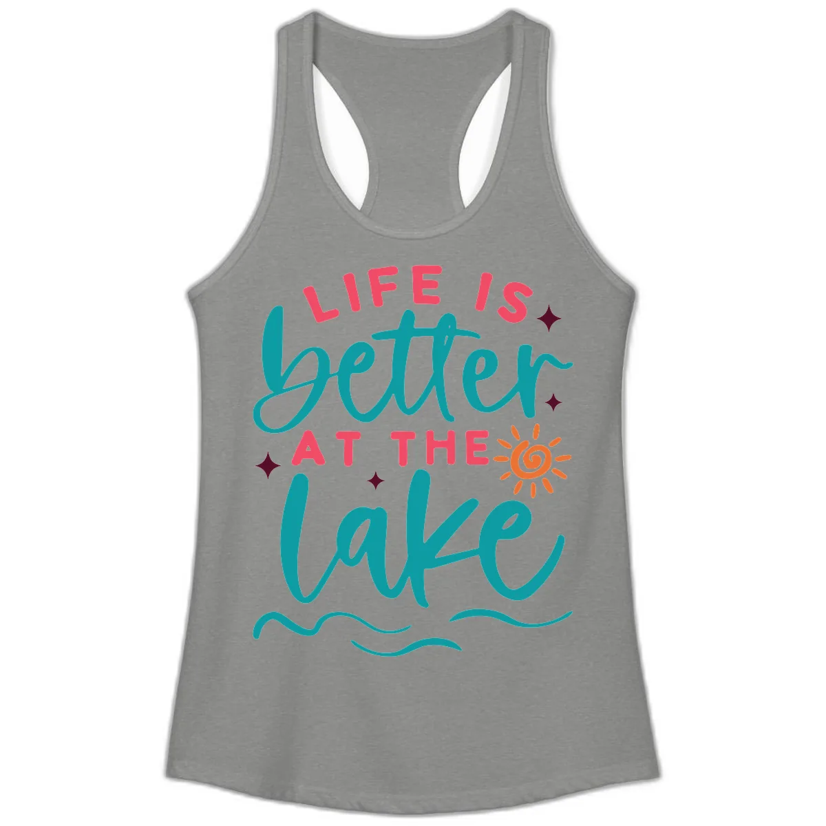 Life Is Better At The Lake Design Ladies Tank in Heather Grey
