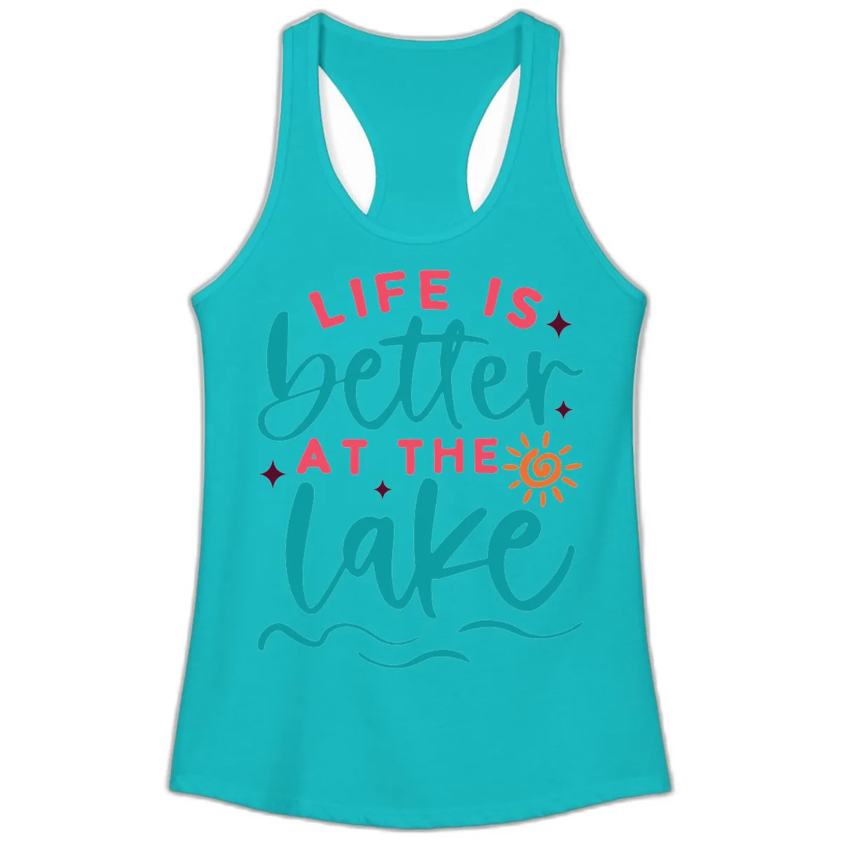 Life Is Better At The Lake Design Ladies Tank in Tahiti Blue