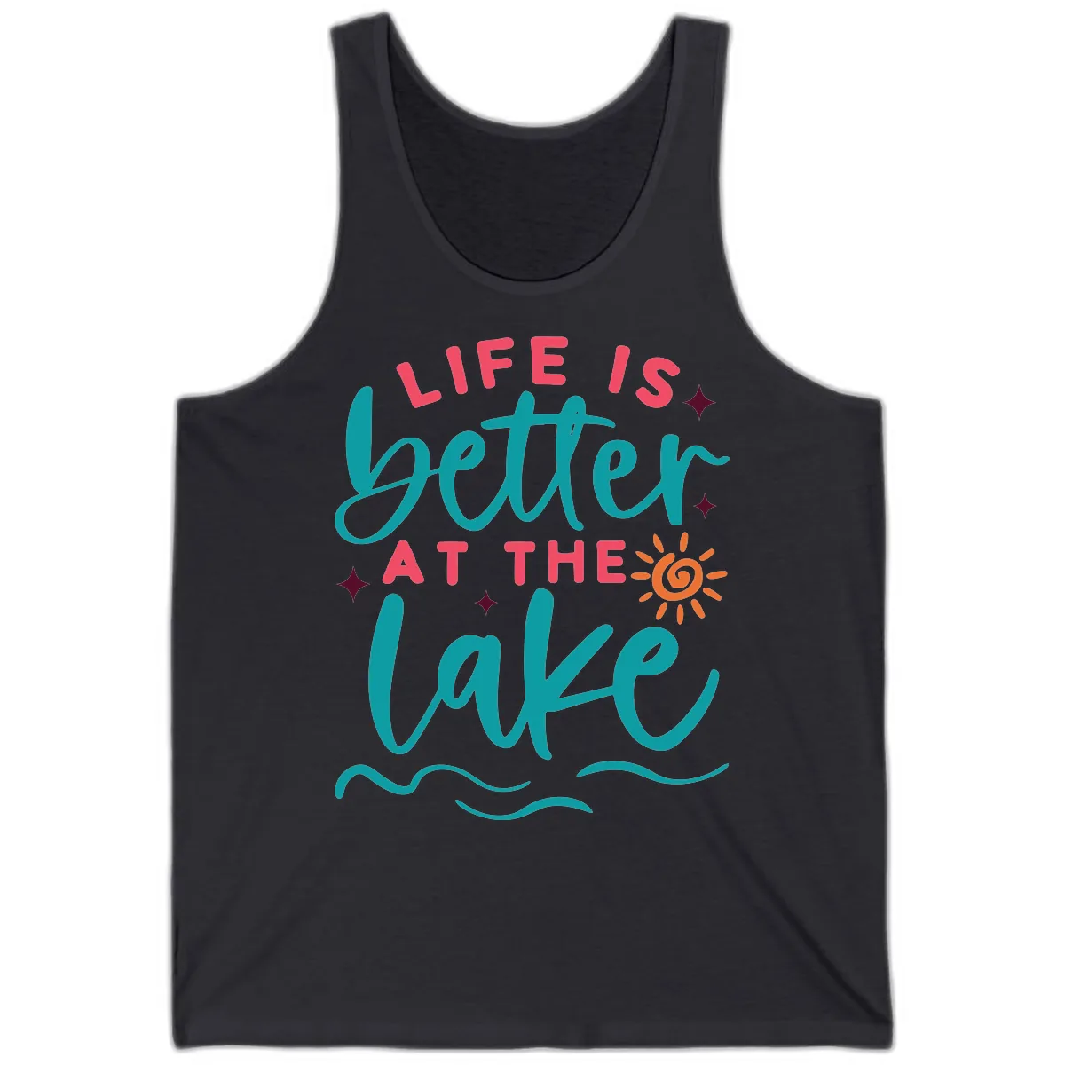 Life Is Better At The Lake Design Tank in Dark Grey