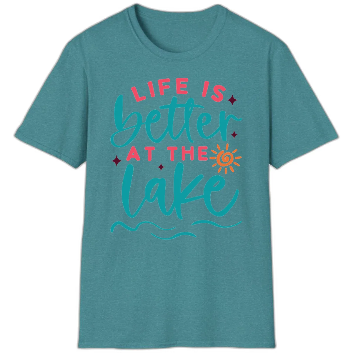 Life Is Better At The Lake Design T-Shirt in Heather Galapagos Blue
