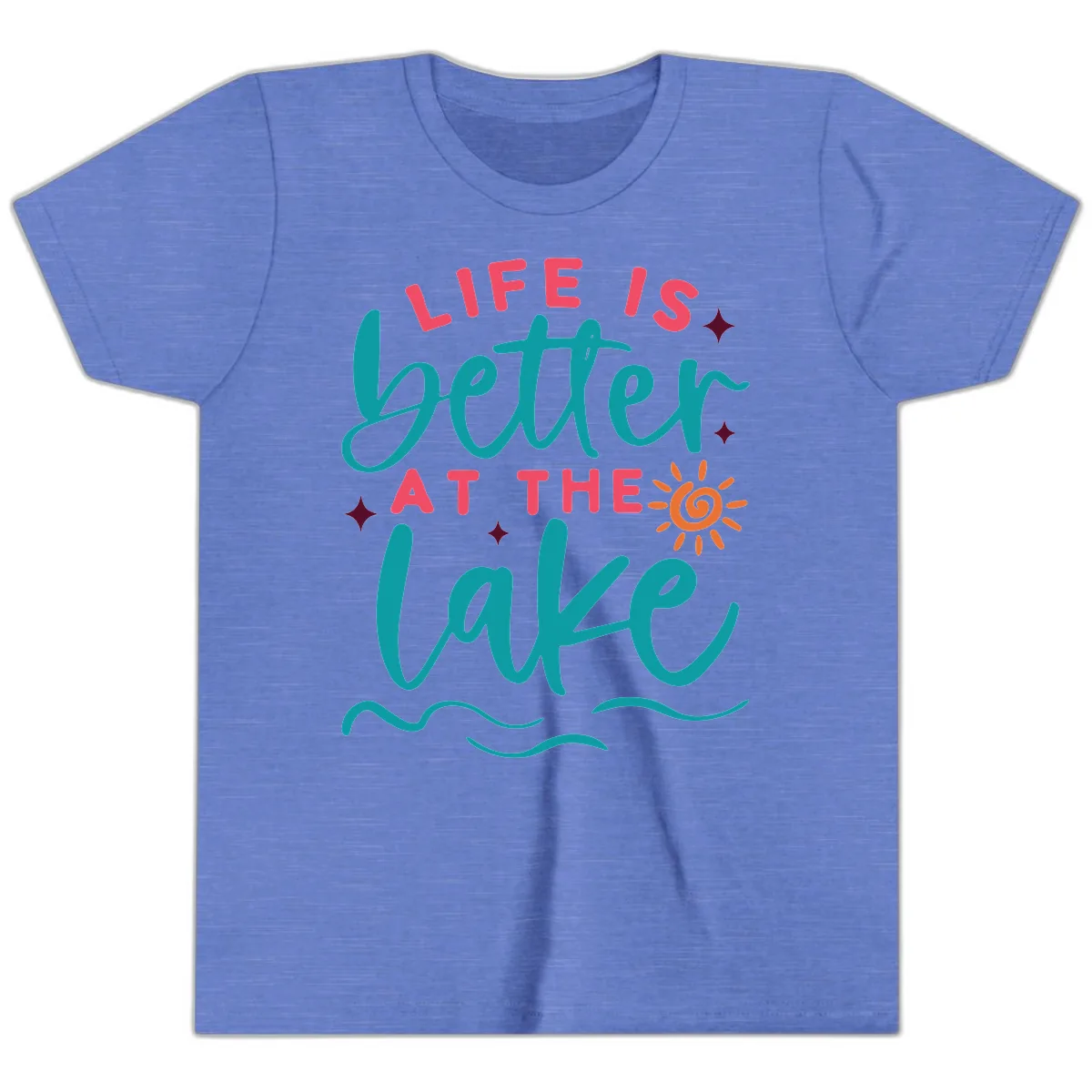 Life Is Better At The Lake Design Youth T-Shirt in Heather Columbia Blue