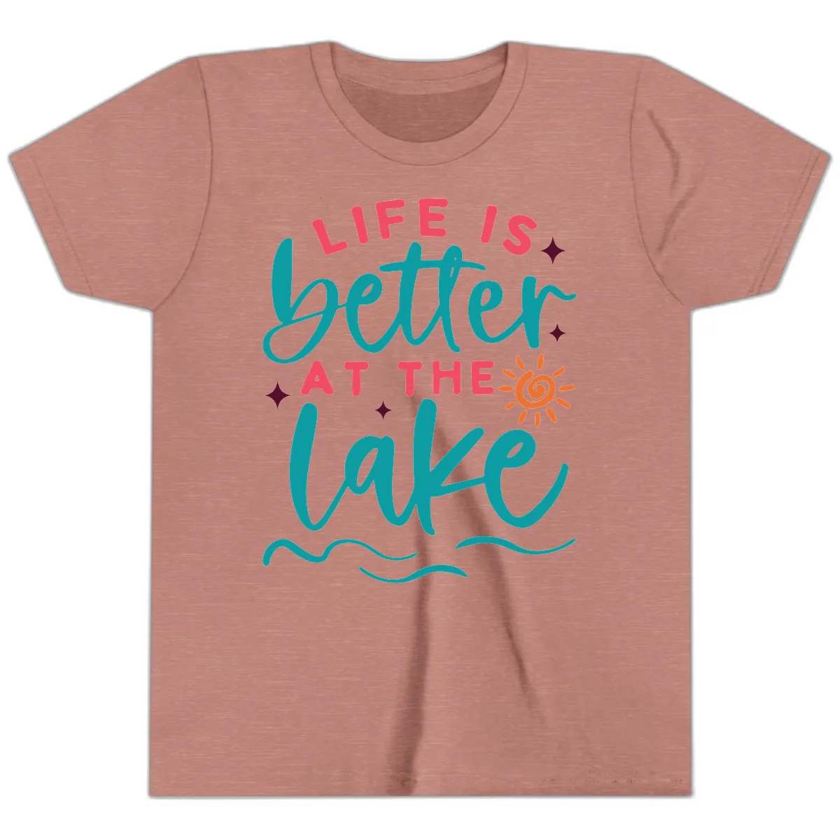 Life Is Better At The Lake Design Youth T-Shirt in Heather Mauve