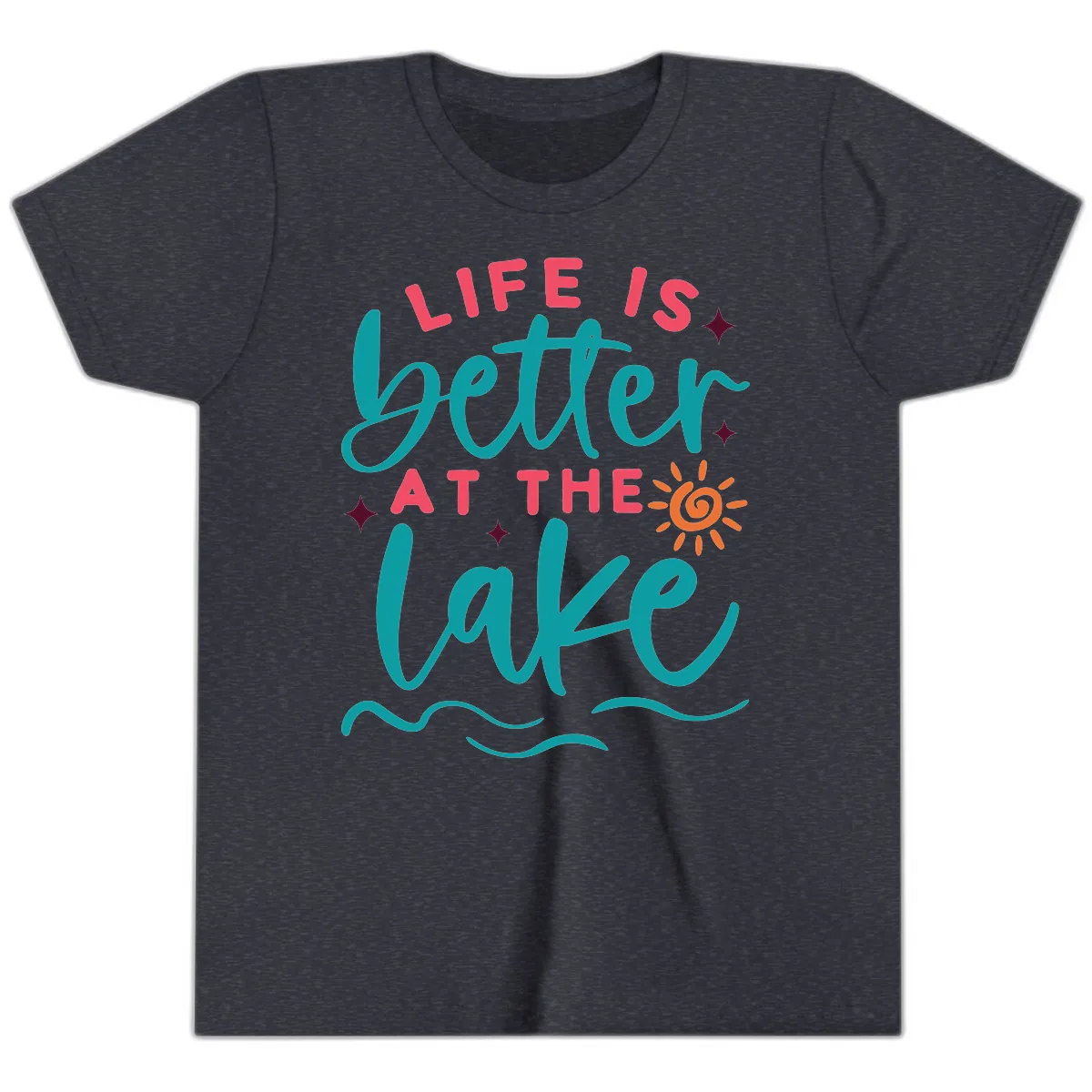 Life Is Better At The Lake Design Youth T-Shirt in Heather Navy