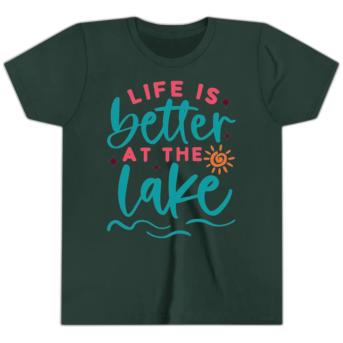 Life Is Better At The Lake Design Youth T-Shirt in Forest