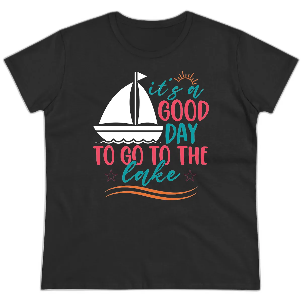 It's A Good Day To Go To The Lake Ladies Tee in Black