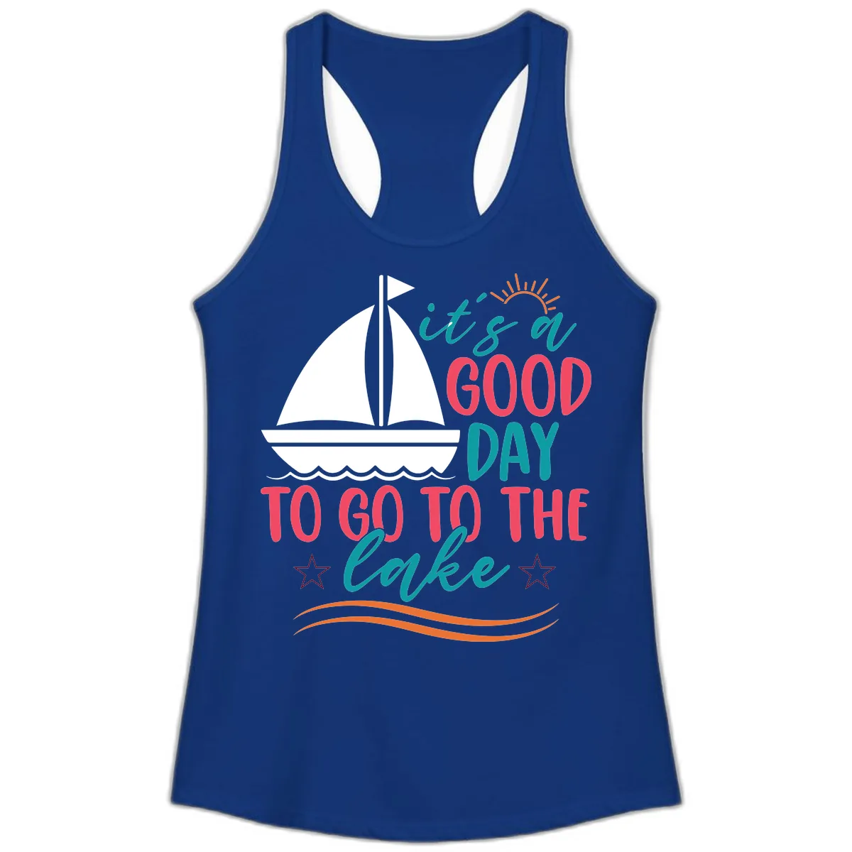 It's A Good Day To Go To The Lake Ladies Tank in Solid Royal