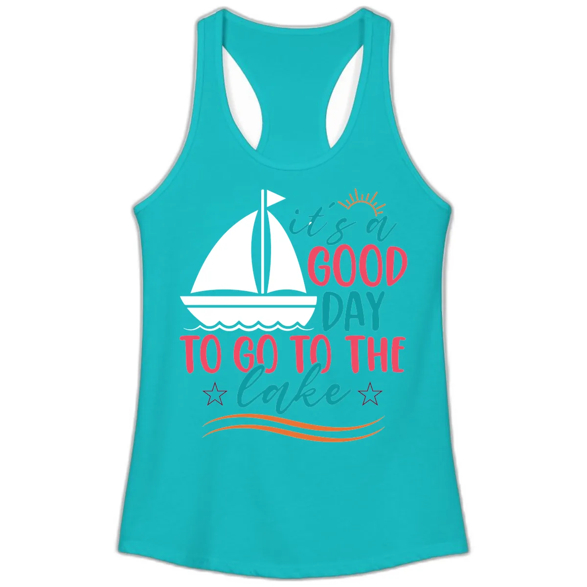It's A Good Day To Go To The Lake Ladies Tank in Tahiti Blue
