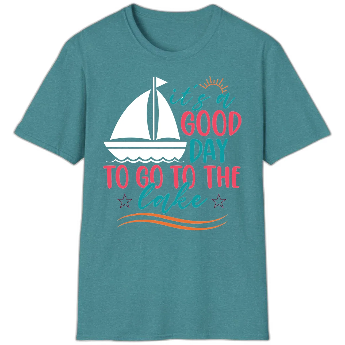 It's A Good Day To Go To The Lake T-Shirt in Heather Galapagos Blue