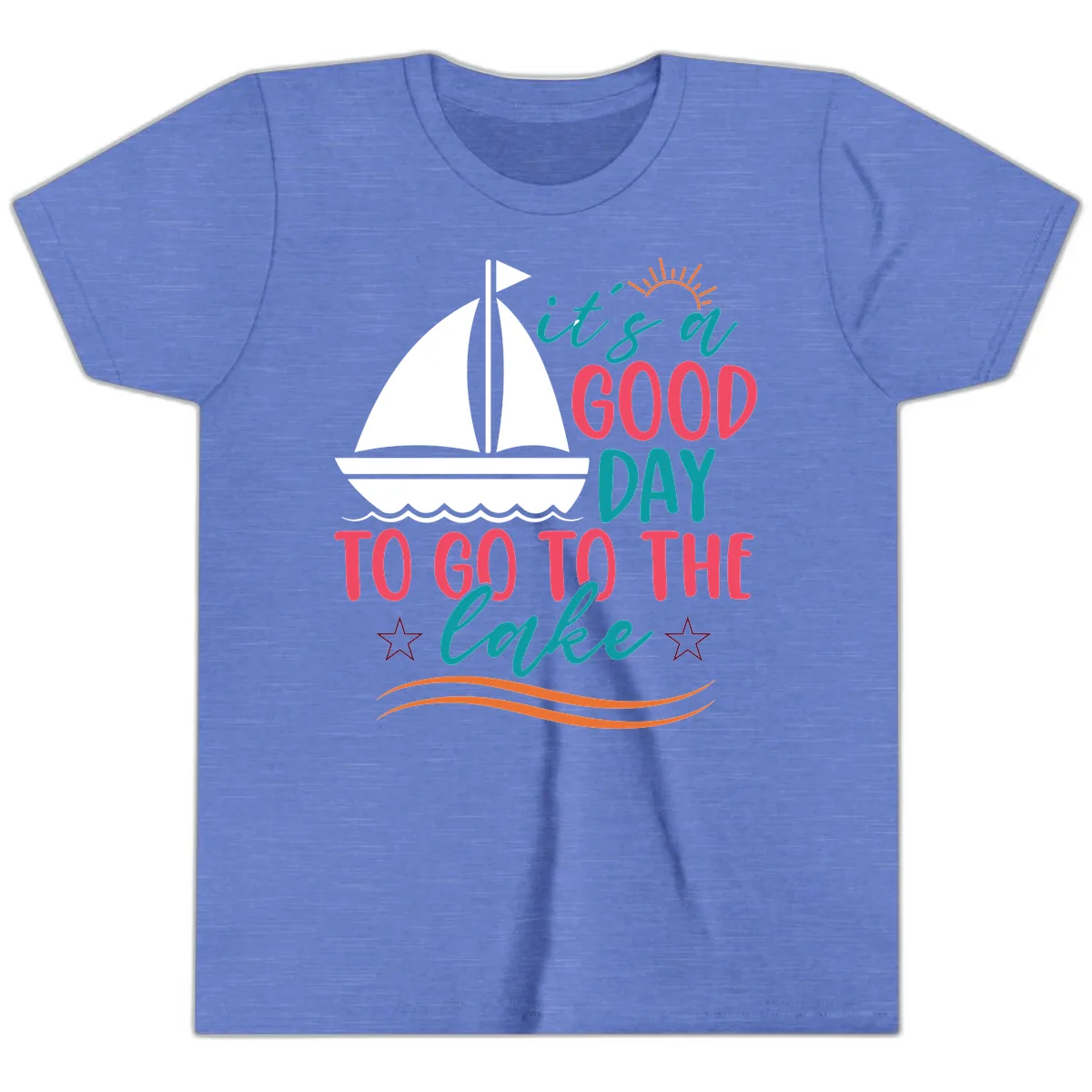 It's A Good Day To Go To The Lake Youth T-Shirt in Heather Columbia Blue
